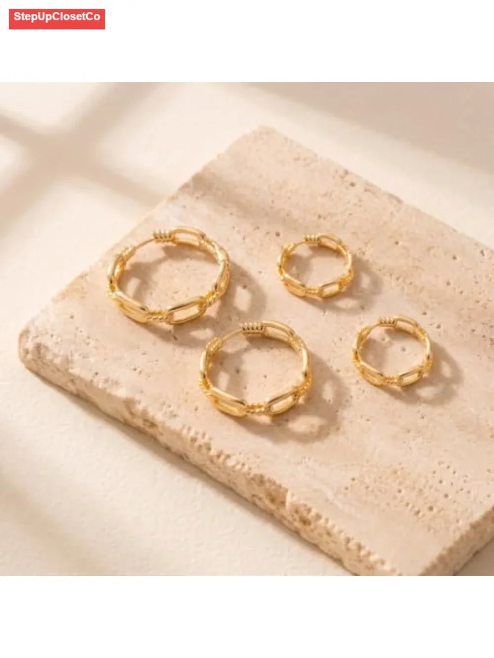 14K Gold Plated Chunky Chain Link Hoop Earrings for Women, Hypoallergenic